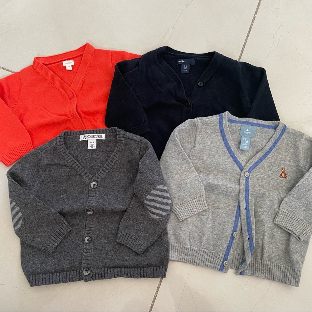 4 Long Sleeved Cardigans (lightweight) 3-6 months